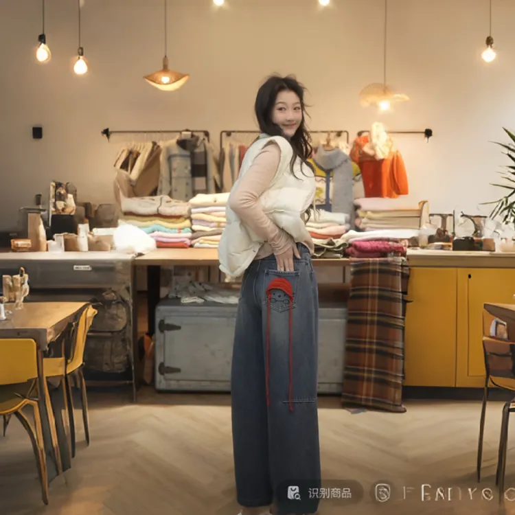 【闵笑一】西塔裤 高腰阔腿牛仔裤女秋季宽松直筒长裤显瘦百搭