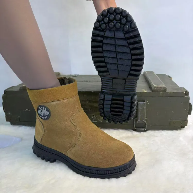 防滑侧拉链保暖时尚雪地靴简约厚底休闲平底舒适男靴(815)