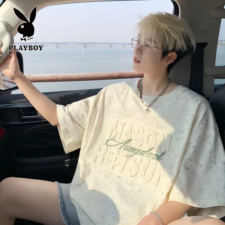 PLAYBOY/花花公子青年男士短袖t恤夏季新款重磅美式休闲男款T恤衫