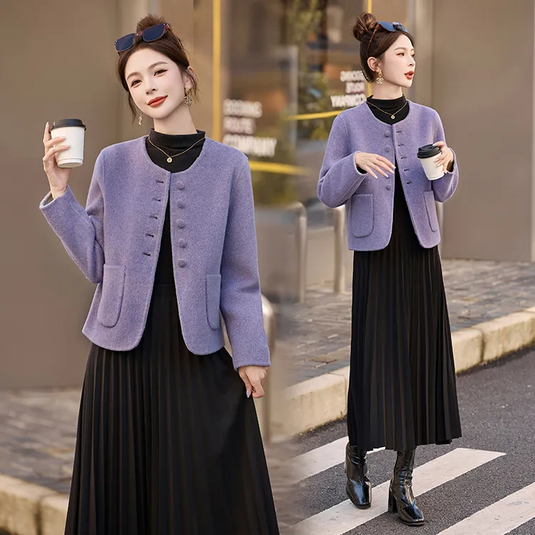 法式小香风双面羊毛外套女2025年秋冬新款小个子百搭短款毛呢大衣