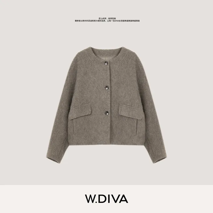 W.Diva【雪域暖金】藏地软黄金高级牦牛绒拉绒呢大衣外套53C122638