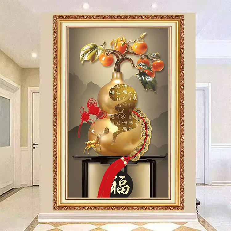 【厂家直销】中式福字葫芦入户门玄关画装饰画事事如意百福自粘贴画