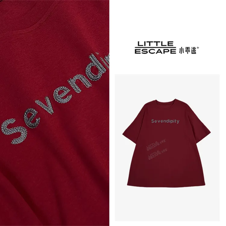 小乖逃SE时尚红色T恤纯棉百搭短袖宽松字母T短袖透气夏季M8234