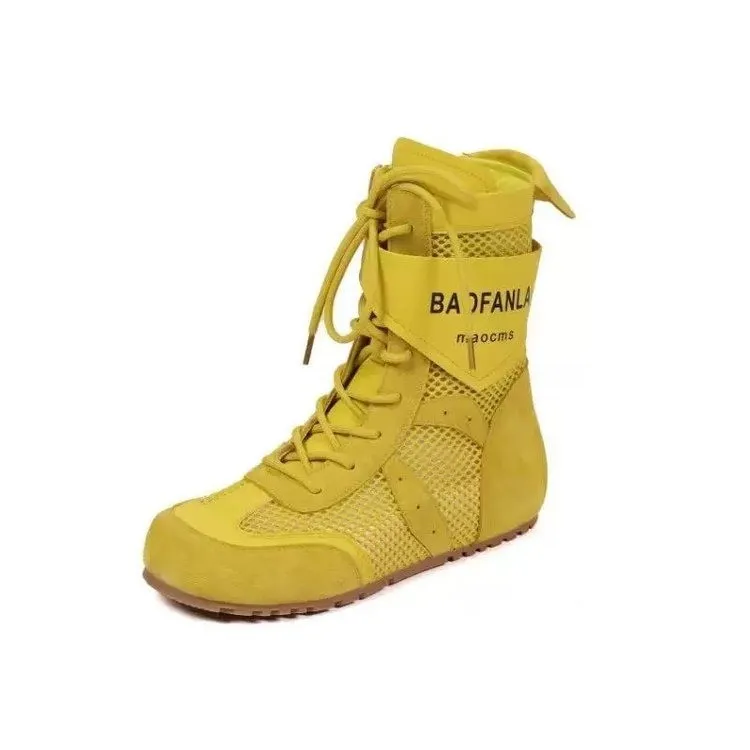 拳击鞋~平底内增高2025年夏季上新百搭系带透气网面运动女凉靴