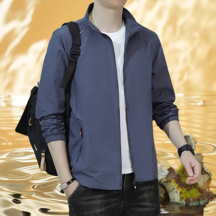 夏季男士轻薄透气防晒衣防紫外线薄款立领宽松休闲运动服韩版钓鱼
