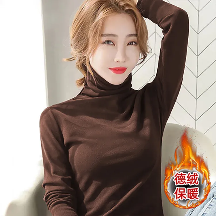 德绒打底衫女内搭修身收腰2025年新款秋冬纯色半高领长袖t恤百搭