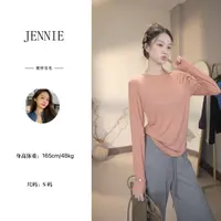 极简薄款圆领早秋长袖宽松T恤纯色透气百搭休闲上衣