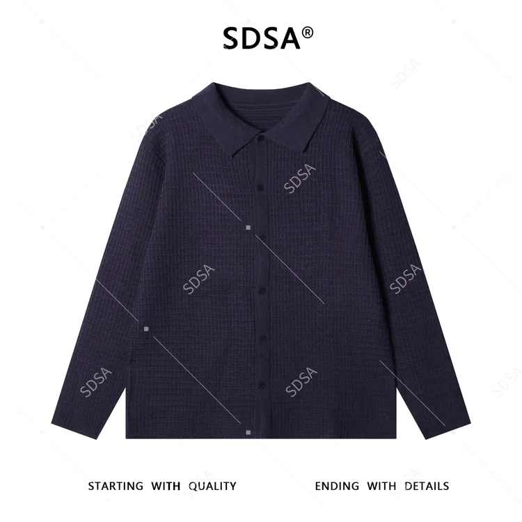 SDSA男士秋冬新款痞帅男装复古格子纽扣翻领开衫针织衫时尚毛衣