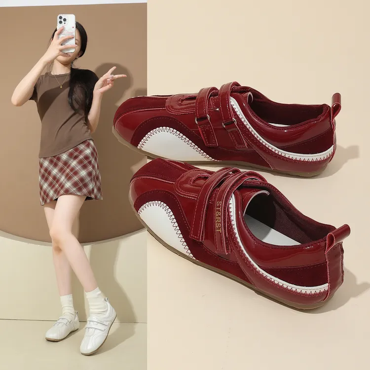 薄底轻便魔术贴玛丽珍鞋女2025秋季新款休闲运动德训鞋内增高单鞋