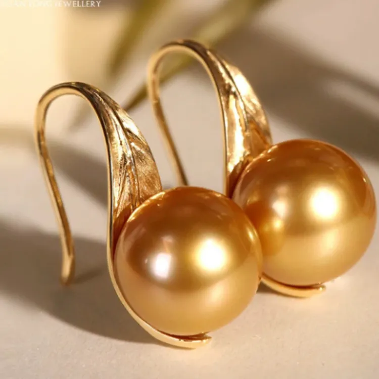 925银耳饰 【高端系列】金枝玉叶南阳浓金色珠珠高端奢华气质耳钩