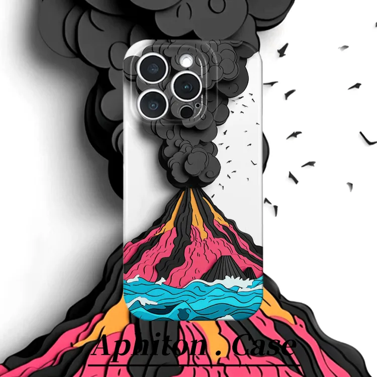 奥菲顿彩绘海面火山适用苹果16p菲林手机壳华为P70vivo小米15oppo