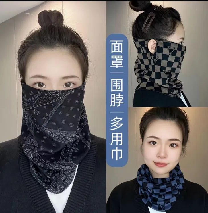【高品质】针织围脖冬季女百变挂耳面罩保暖护颈脖套百搭围巾加厚