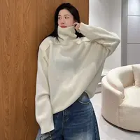 100羊毛高领女极简风色套头慵懒风肩部压线羊毛针织衫毛衣