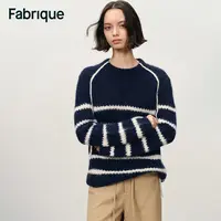 Fabrique Rita 秋冬新品海军蓝航海风不规则条纹羊驼毛针织毛衣