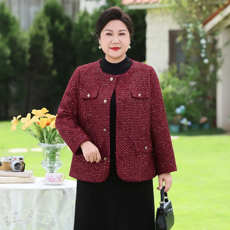 妈妈秋季洋气外套小香风时尚气质套装大码中老年女装开衫高贵上衣