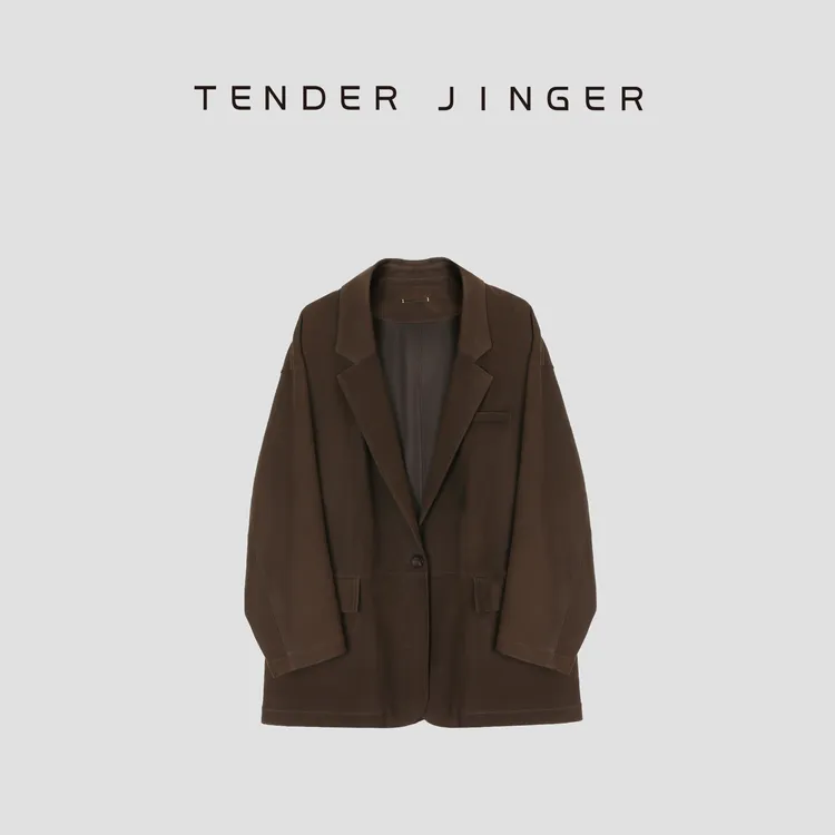 Tender Jinger【万变不离其棕】复古山羊皮阔版西装外套T53KUF41174