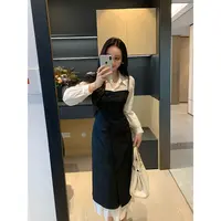 XINYI【曼夜之城】秋季衬衫拼接假两件连衣裙收腰显瘦X625Q13758