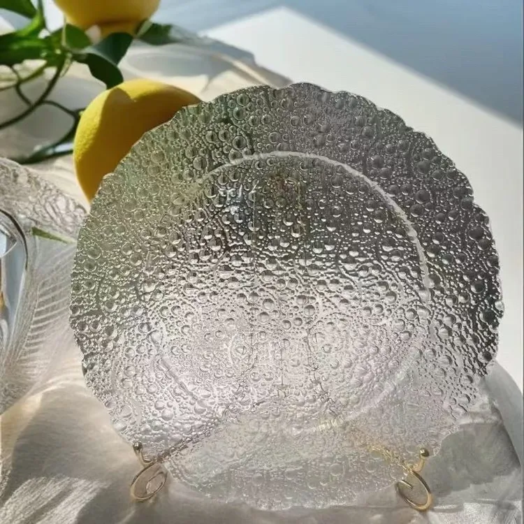 单只-轻奢32cm大号透明浮雕圆点水果盘家用客厅瓜子盘