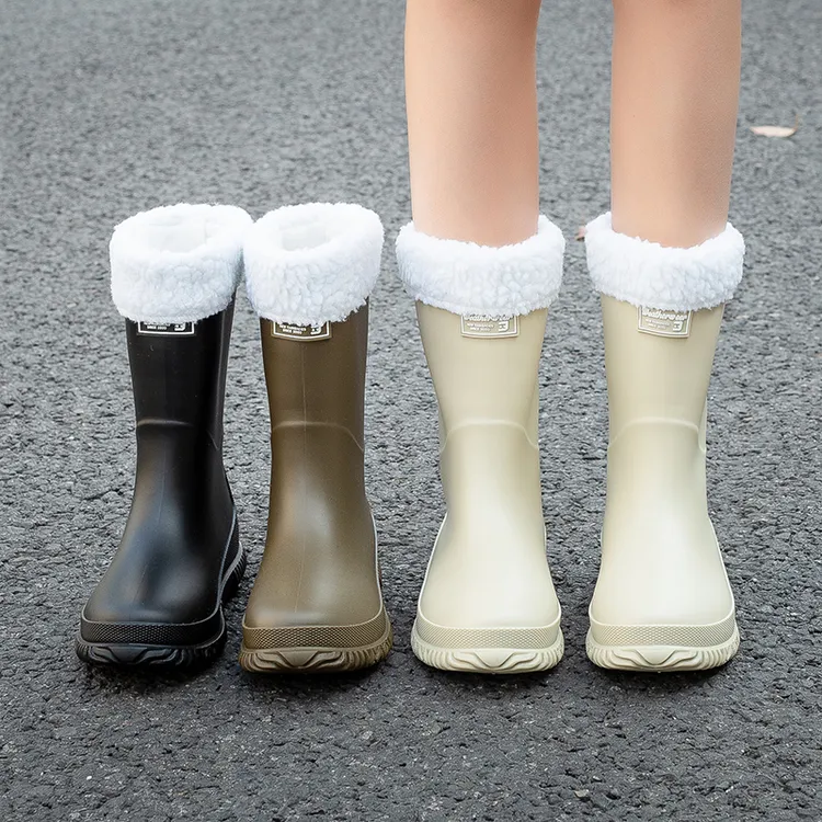 雨鞋女款冬季外穿保暖加绒防水中筒雨靴防滑女鞋厨房洗车胶鞋四季