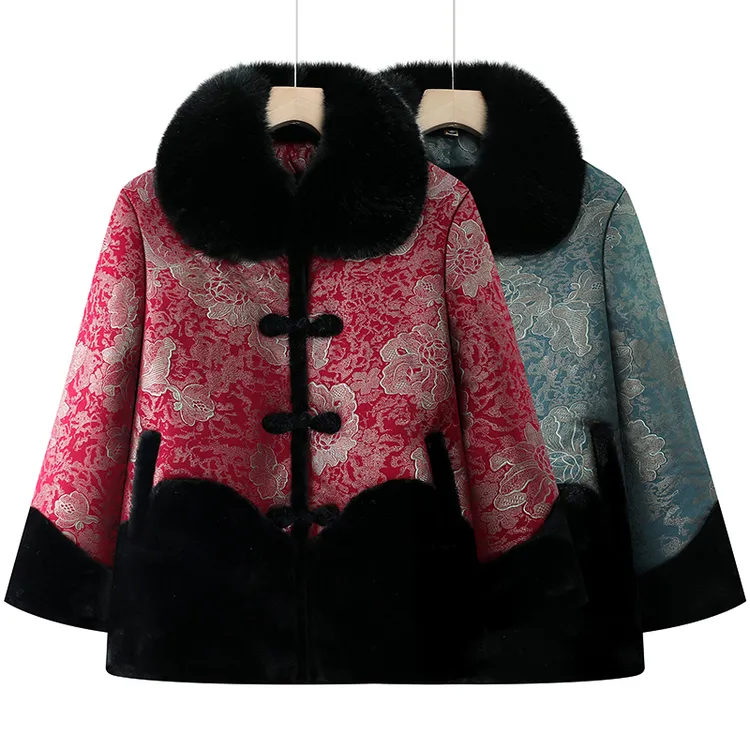 中老年洋气妈妈装加绒保暖棉服老年人70岁80岁奶奶冬季大毛领外套