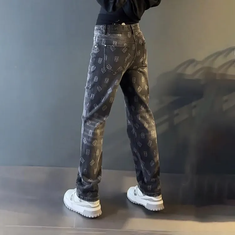 轻奢男装春秋潮牌男士痞帅牛仔裤时尚新款高级感宽松直筒休闲长裤