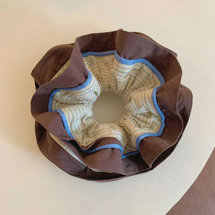 韩国条纹双层质感大肠发圈女气质扎头发丸子头发绳低马尾头绳发饰