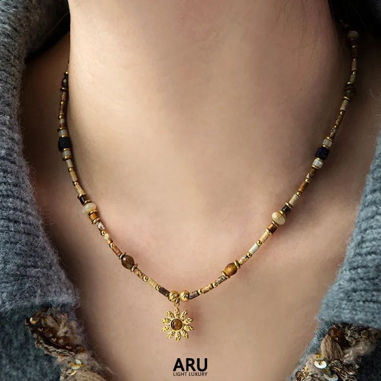 钛钢项链 【向日葵】原创设计手工串珠项链气质轻奢复古百搭毛衣链