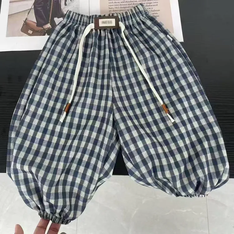 男童夏装格子灯笼裤2025新款儿童韩版休闲裤小男孩薄款运动长裤潮