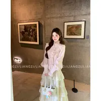 现货·梁子【古早奈奈】秋季法式千金风木耳边衬衫/A字版蓬蓬蛋糕裙