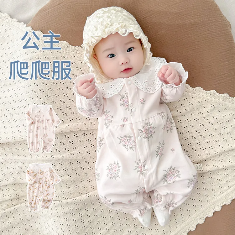 早秋女宝宝公主连体衣春秋装纯棉长袖新生儿婴幼儿外出服婴儿衣服