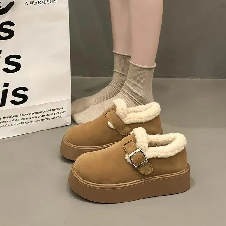 厚底雪地靴女2025冬季新款软底加绒加厚毛毛保暖勃肯鞋棉鞋面包鞋