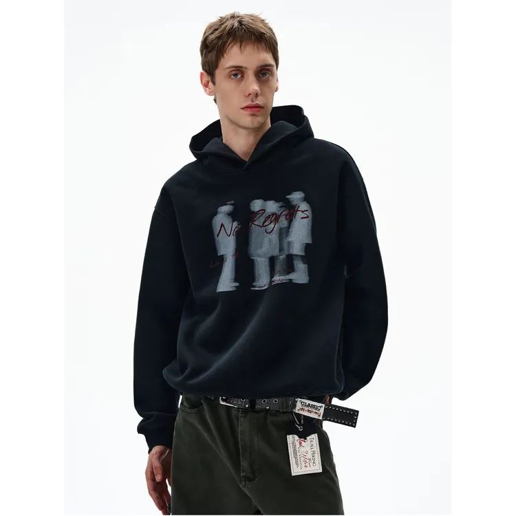 XDYOP 美式幻影人像印花连帽卫衣男女宽松休闲复古街头情侣帽衫潮