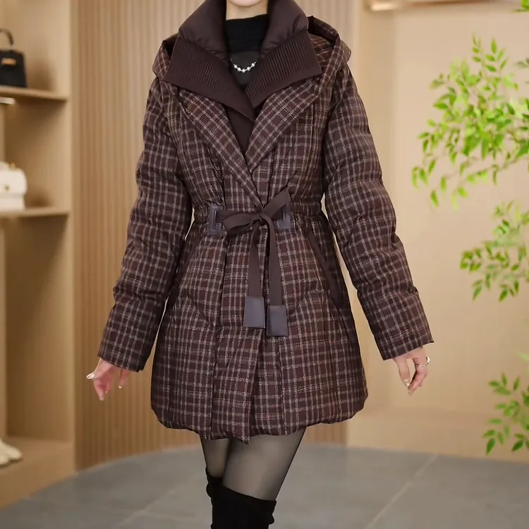 时尚白鸭绒羽绒服女2025新款秋冬女装修身保暖显瘦女士中长款冬装