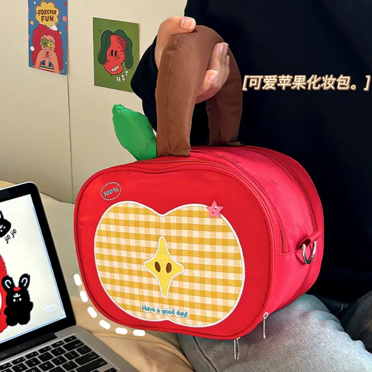 美式苹果化妆包少女便携防水可斜挎相机收纳包外出随身携带大容量