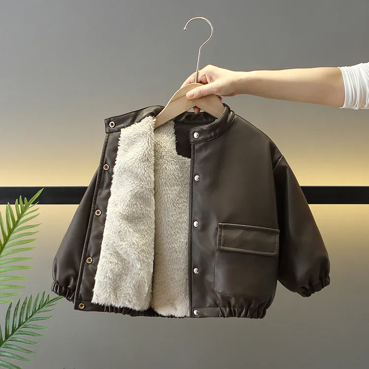 童装儿童秋冬加绒外套皮衣2025新款宝宝衣服小男童冬季帅气皮夹克
