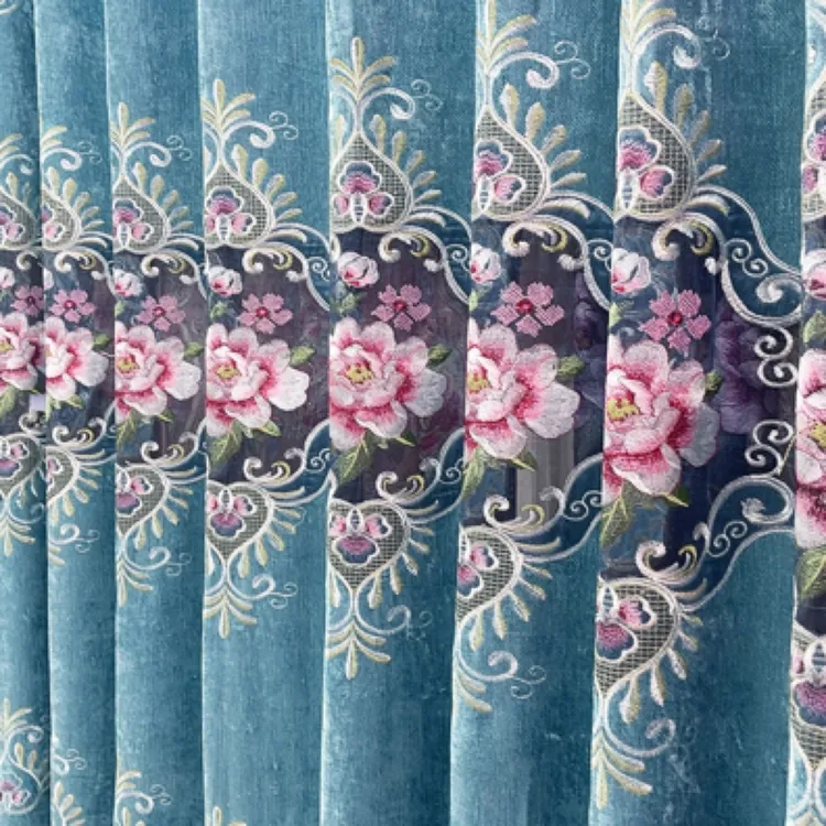 高档雪尼尔牡丹镂空绣花窗帘
