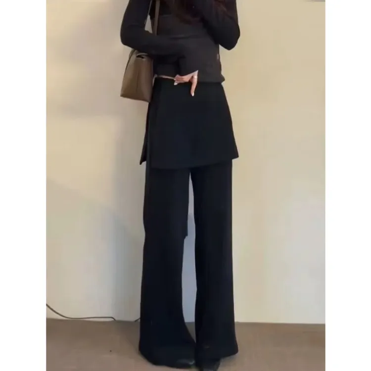 胖mm梨形身材遮跨显瘦屁帘裤女2026春夏高腰显瘦百搭假两件微喇裤