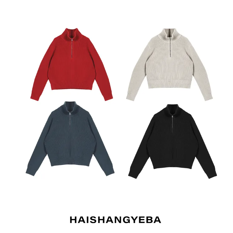 【海上叶爸】新款2025秋冬百搭羊毛高领拉链宽松简约针织毛衣