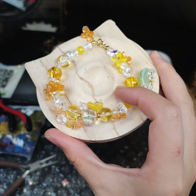 铜合金琉璃手链 中秋桂花元素黄色色手串