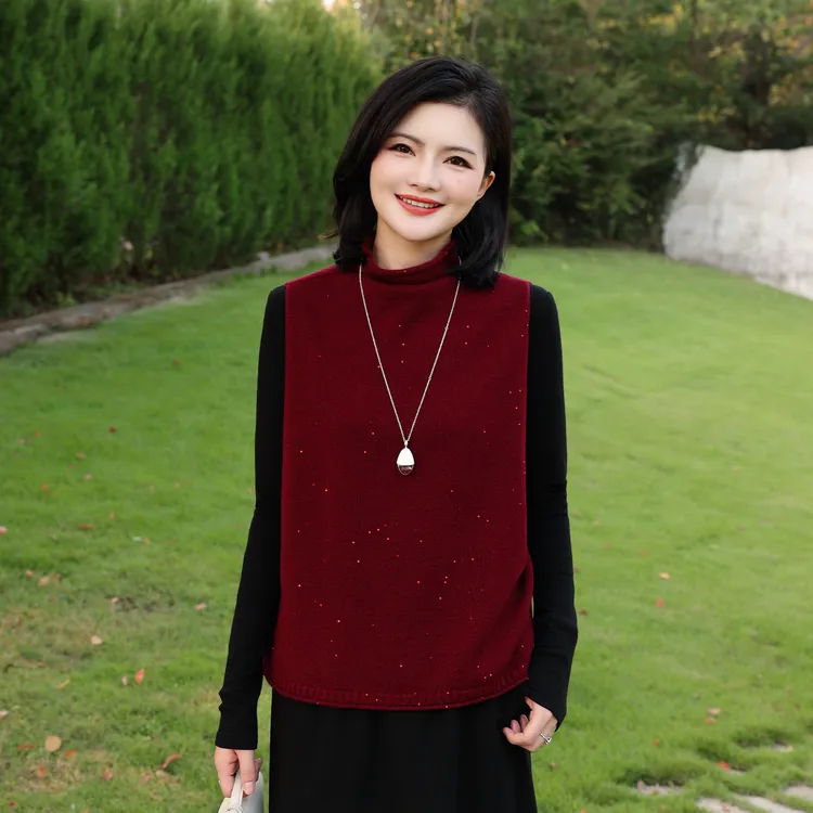 枫竺阿楠anan璀璨星河全羊毛针织马甲坎肩女秋冬套头外穿毛衣背心