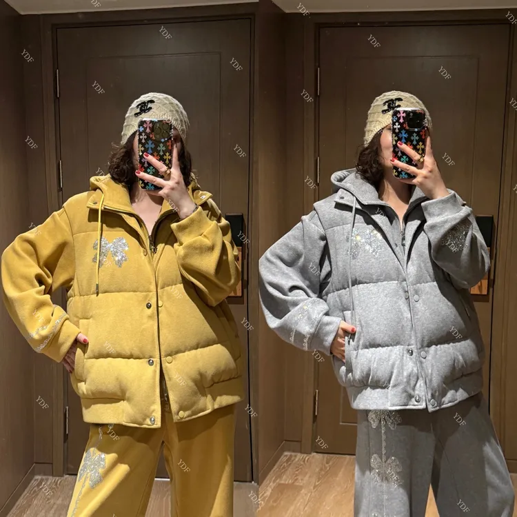 YDFSTUDIO小众【巴黎新贵】高品重工蝴蝶结烫钻设计时尚连帽马甲