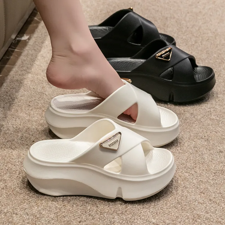 GGGLU时尚厚底凉拖鞋女松糕底增高鞋外穿高跟交叉仙女风凉拖沙滩