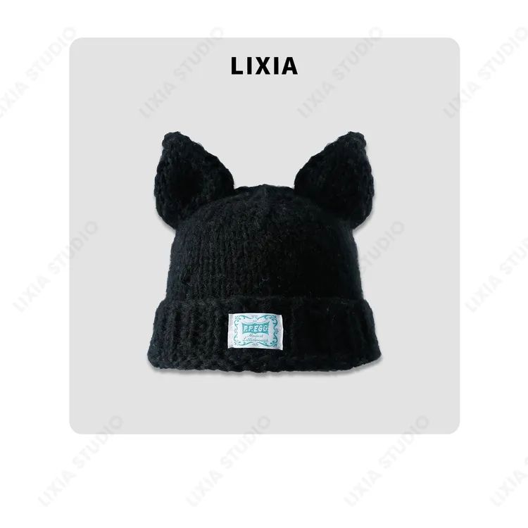 LIXIA【两只耳朵】设计感耳朵立体针织帽子-A8628