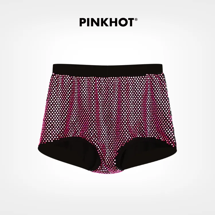 PinkHot蜜糖系列 粉色水钻针织网眼短裤 1007385
