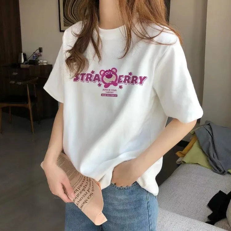 正肩纯棉短袖T恤女夏季薄款2025年新款宽松白色t桖显瘦半袖上衣潮
