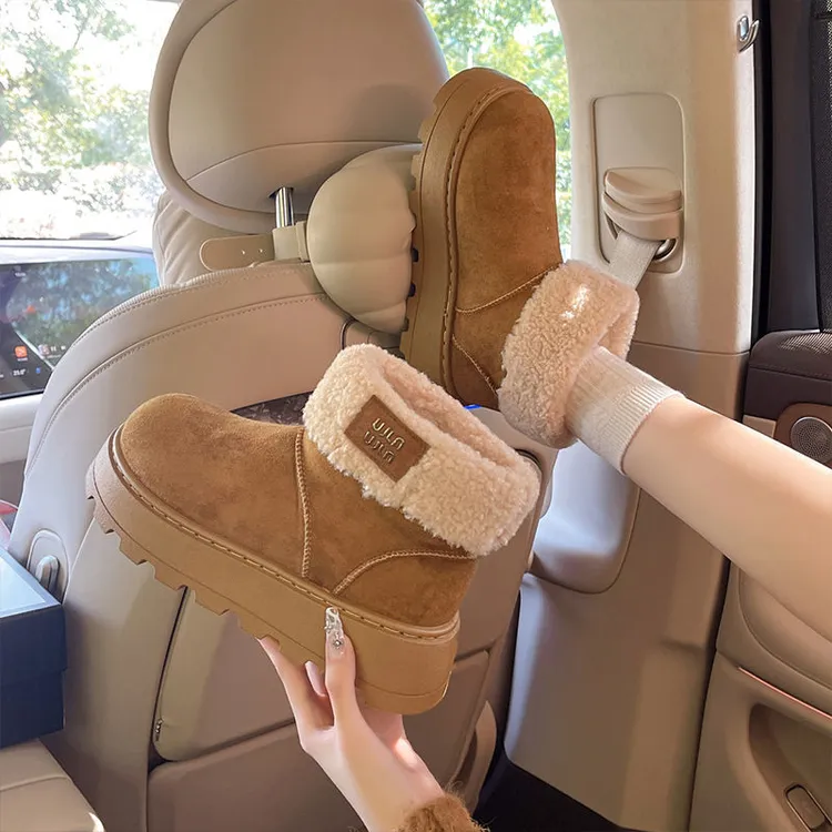 加绒加厚保暖百搭棉鞋女毛毛短靴女款2025新款冬季复古厚底雪地靴