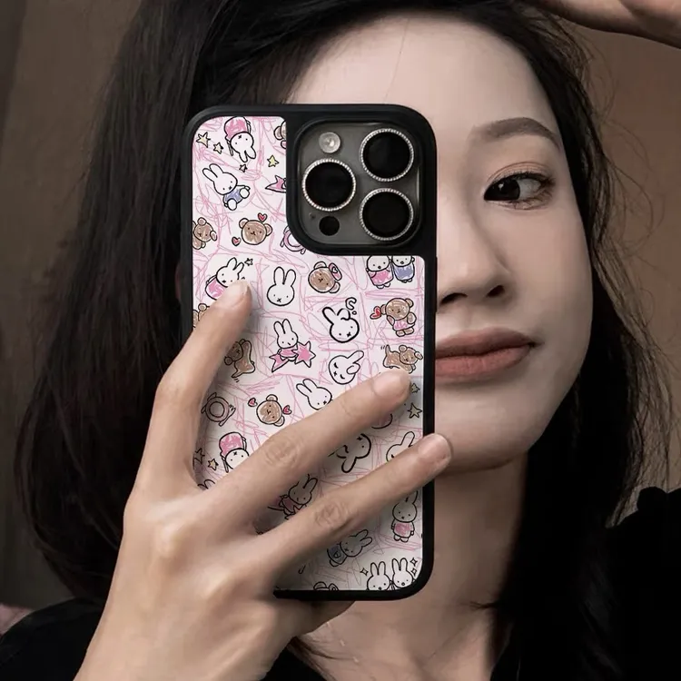 碳纤维玻璃素描兔子百搭适用苹果16pro/iPhone15p/14手机壳13防摔