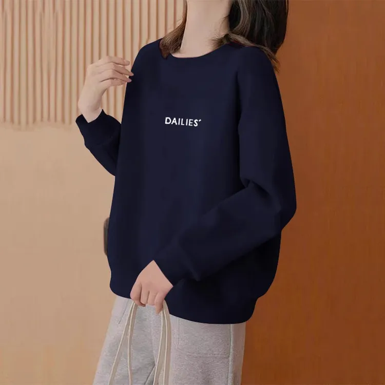 圆领无帽卫衣女2025新款宽松休闲洋气时尚百搭上衣加绒加厚秋冬季