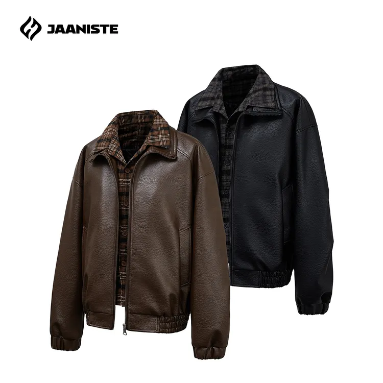 Jaaniste格纹假两件外套男款秋冬款夹克港风复古宽松保暖棉服外套