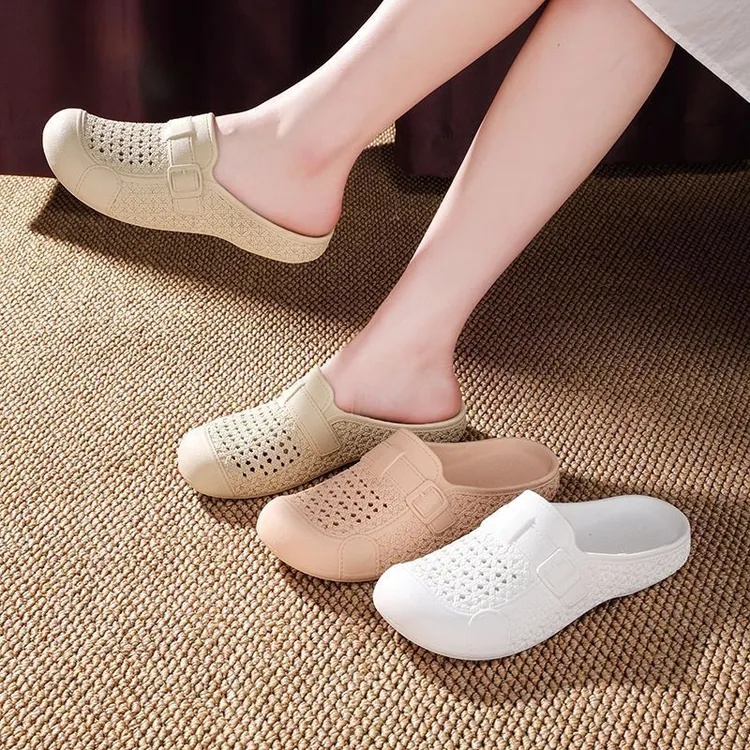 进口越南乳胶拖鞋女包头夏季新款透气防滑沙滩鞋森系女士洞洞鞋